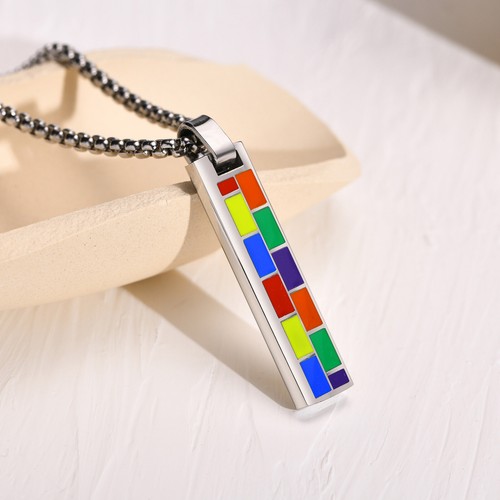 Pride Jewelry Rectangular Rainbow Pendant Titanium Steel Men And Womens Necklace - Picture 4 of 24