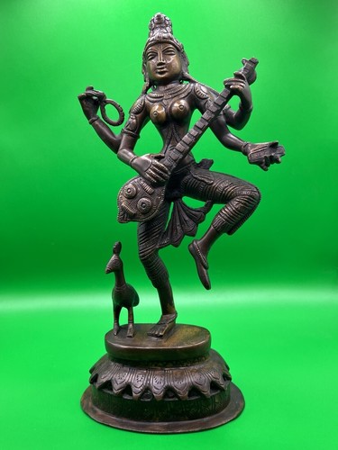 Indische Bronze Sarasvati Statue. Maße 28 cm hoch - Bild 1 von 13