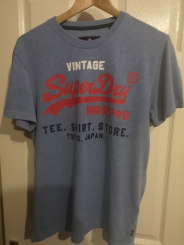 SUPERDRY CREW NECK VINTAGE STYLE T SHIRT, M/L, 21.5"PTP,BLUE,VGC