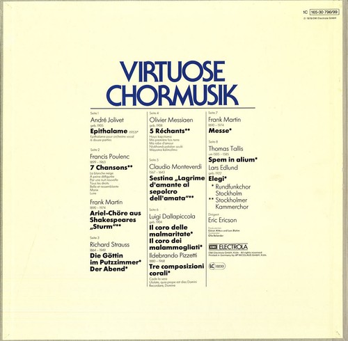 EMI 4LP JOLIVET POULENC TALLIS MONTEVERDI STRAUSS PIZZETTI Choral Music ERICSON - Picture 2 of 3