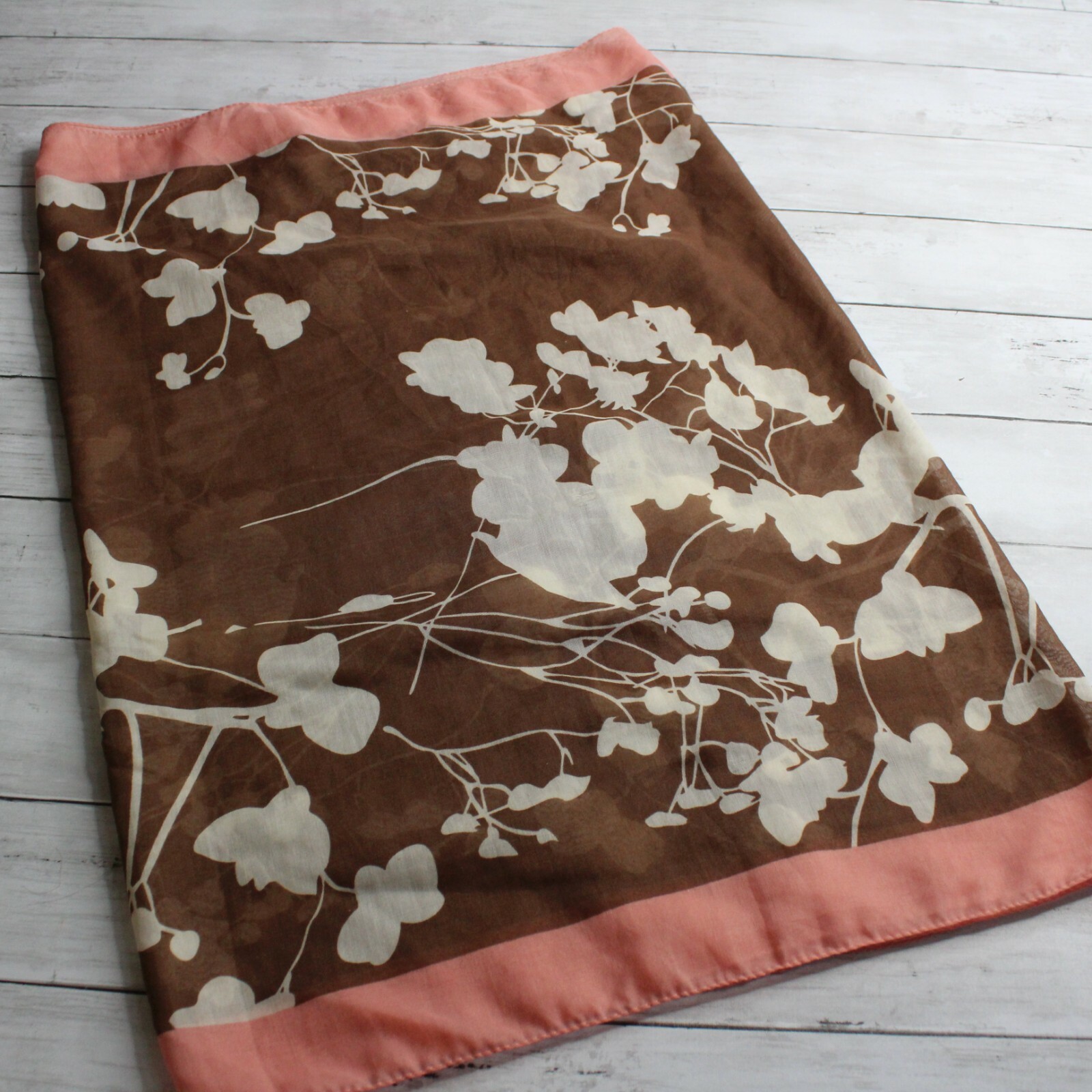 Charming Charlie Vintage Floral Infinity Scarf in Brown Pink Cream