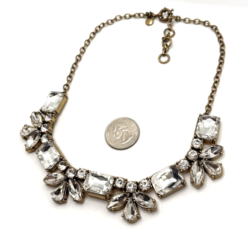 J CREW Rhinestone Bib Necklace Clear Crystal Floral Statement Choker 16" -18" - Picture 13 of 13