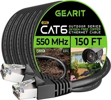 Gearit Cat6 Outdoor Ethernet Cable (150Ft) 23AWG Pure Copper, FTP, LLDPE, Waterp