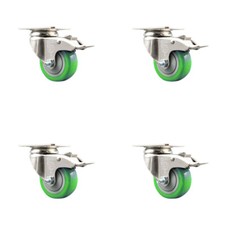 3 Inch 316SS Green Polyurethane Swivel Top Plate Caster Set Total Lock Brake SCC
