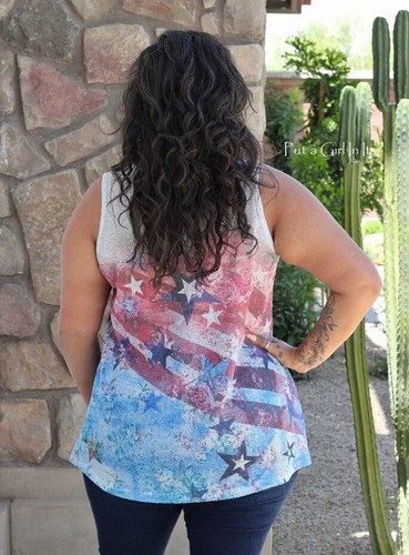 USA neu Vocal Damen ÜBERGRÖSSE AMERIKANISCHE FLAGGE STERNE SPITZE TANK TUNIKA SHIRT 1X 2X - Bild 6 von 6
