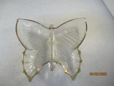 Vintage Jeanette Glass Butterfly Divided Candy Dish Gold Rim gold shows wear