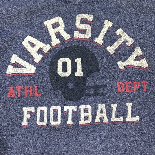 HANES Boys Size Medium Long Sleeve Navy Blue Crew Neck Football Sweatshirt - Picture 9 of 9