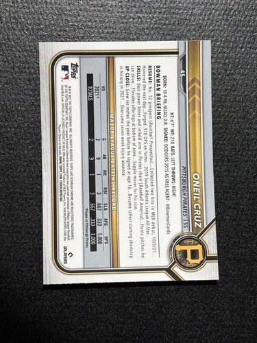 2022 Bowman Chrome Sapphire Oneil Cruz Refractor Rookie RC - Bild 2 von 2