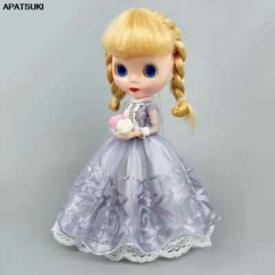 Silber grau Spitze Prinzessin Kleid für Blythe Puppe Outfits Partykleid Kleidung