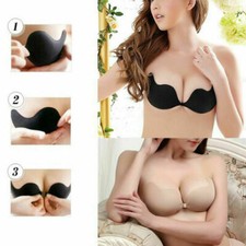 Silicone Strapless Push Up Bra Backless Self Adhesive Invisible Lace Stick On UK