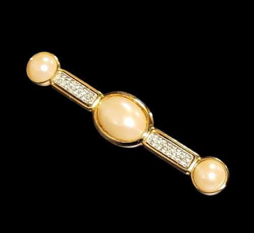 Broche prendedor vintage Ben Amun imitación perla barra pavé - Imagen 5 de 10