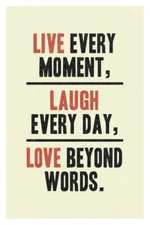 Live Every Moment Laugh Every Day Love Beyond Words Motivational Poster 12x18