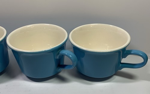 4 Vintage MCM Coffee/Tea Cups Blue & White Inside - Picture 2 of 12