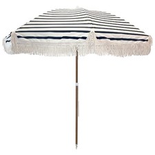 Tassel Beach Umbrella 7 Foot Designer Umbrella Fringed Tassels Wood Grain...