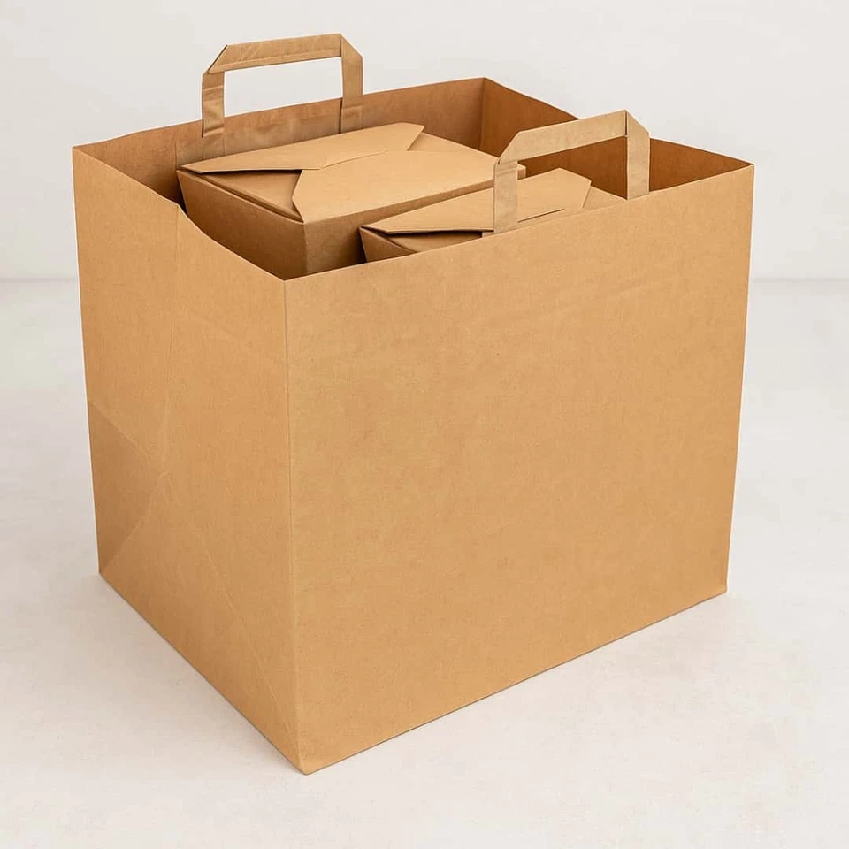 Sachets Papier Kraft Naturel avec Poignées 32x21x26cm 10pz USOBIO - Sacs - Photo 4/4