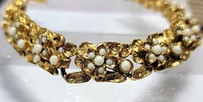 Vintage Gold Victorian Revival Bead Flower Bracelet 7.5"
