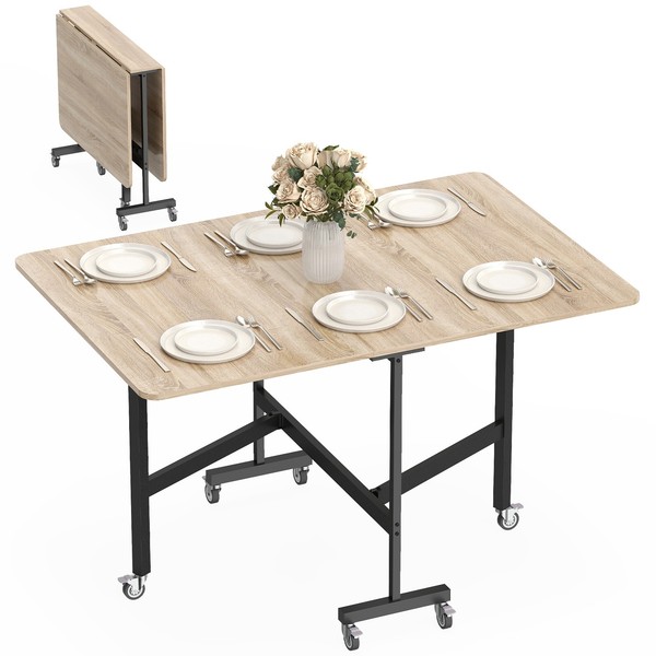Esstisch, KüChentisch Mit Rollen, Klapptisch FüR 4-6 Personen, FüR KüChe, Eiche-image