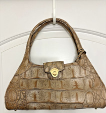 Brahmin Croc Embossed Leather Satchel Vintage Beige 17 Inch Long