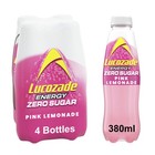 Lucozade Zero Fizzy Drink, Pink Lemonade Flavour, Sugar Free, 4 x 380ml