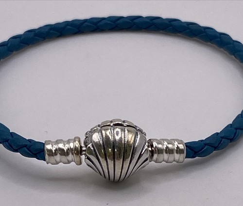Autentico Bracciale Pandora S925 ALE SS Chiusura Conchiglia Pelle Blu 7” 598951C01 - Foto 3 di 4