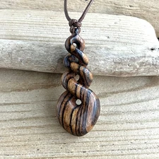 Large Zebrano Wood Infinity Triple Twist Wooden Pendant Necklace 59 mm (ZB280P)
