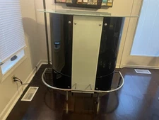 Contemporary Curved Glass Bar Table with Shelves, Glass Holder, Black White