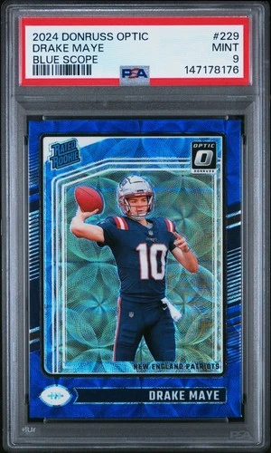 2024 Donruss Optic Drake Maye Blue Scope Rated Rookie #229 PSA 9 Mint