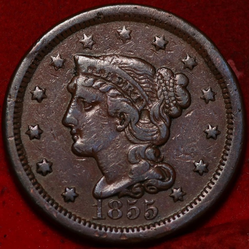 1855 Philadelphia Mint Copper Braided Hair Large Cent