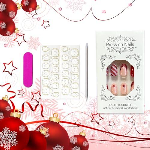 Weihnachten süße Elch Press on Nails weiß Schneeflocke rot Weihnachtsnägel 314 - Bild 6 von 7