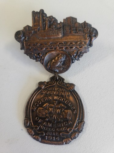 Antique 1914 Modern Woodmen of America "You'll Do Better in Toledo" Ohio Badge - Bild 1 von 5