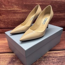 Prada Saffiano Leather Pump Nude Women s Size 36.5 With Box Dust Bag Spare Heel