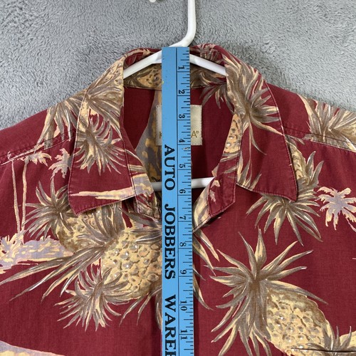 Kahala Hawaiian Shirt Men Large Red Floral Pineapple Linen Blend Button Up SS - Picture 10 of 16