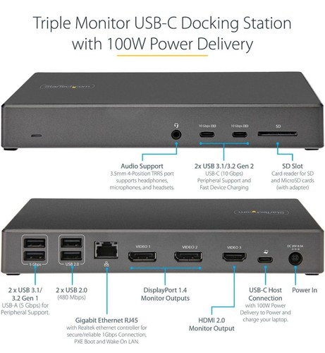 StarTech DK31C2DHSPD USB-C Triple Monitor Dockingstation 100W PD Neu/ OHNE BOX - Bild 8 von 11