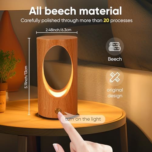 Rechargeable Night Light for Baby Nursery, Wireless LED Bedside Lamp Wooden - Picture 6 of 8