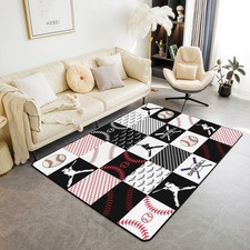 Kids Baseball Area Rug Twin Size Sports Game Decorative Carpet Set Baseball G...