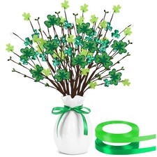 6Pcs St Patricks Day Decorations, Shamrock Picks with Green Ribbon, 42cm Arti...