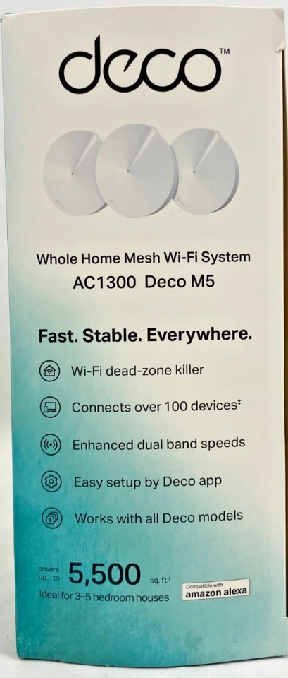 TP-Link Deco M5 AC1300 Whole Home Wireless Wi-Fi Mesh System 3 Pack New Sealed - Image 2 of 4