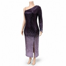 One Shoulder Bob Mackie Amethyst Sequin Dress Womens 4-24W