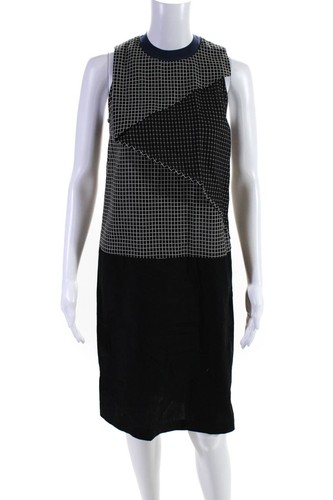 Carven Womens Back Zip Sleeveless Check Draped Sheath Dress Navy Blue FR 34 LL19