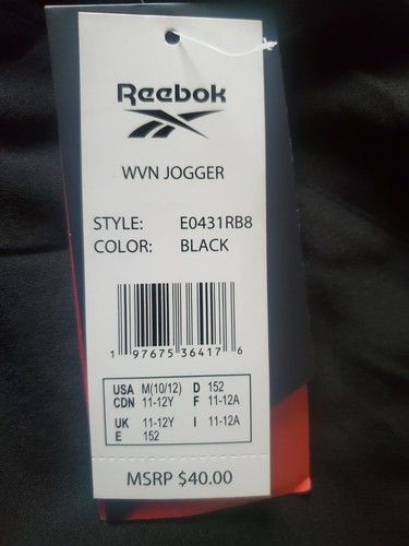 Reebok Pants Boys Size L 10/12 Black Jogger Stretch Athletic Cuffed Waistband - Picture 4 of 9