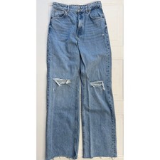 Zara Womens Sz 6 High Rise Straight Leg Distressed Blue Denim Jeans