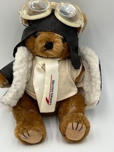 Vintage British Airways Pilot Teddy Bear Plush with Aviator Hat Goggles & Scarf