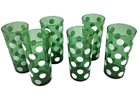 6 Vintage ANCHOR HOCKING  Forest Green & White Polka Dot 6” Glasses TUMBLERS