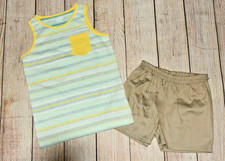 NEW TOUGHSKINS BOYS 5 6 KHAKI SHORTS YELLOW STRIPED POCKET TANK TEE OUTFIT SET