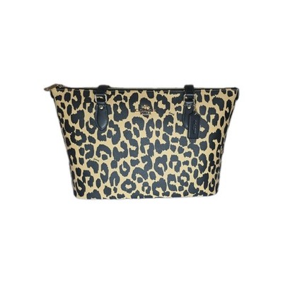 NWT Coach CY347 Gallery Tote Bag With Leopard Print Brown Coated
