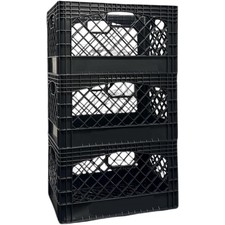 24QT 3 Pack Milk Crate Black