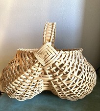 Vintage 9" Tall Hand-Woven Buttocks Egg Gathering Wicker Basket 13-14  Length