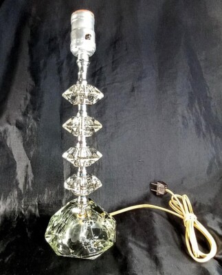 Vintage Mid Century Clear Etched Glass Prism Boudoir Table Lamp