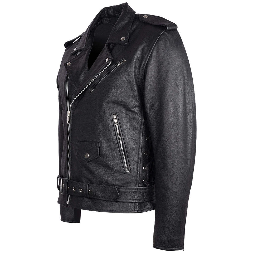 Mens Eagle Embossed Live To Ride- Ride To Live Classic Leather Motorcycle Jacket Foto 4 de 4