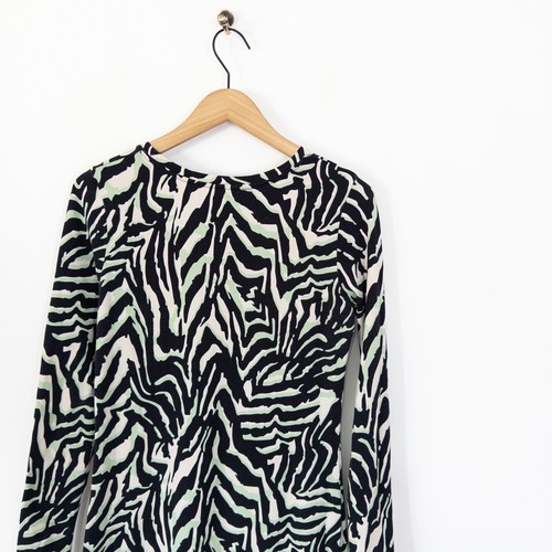 Saint + Sofia Jersey Maxi Dress Size 12 Long Sleeve Animal Print Black Green - Picture 18 of 18